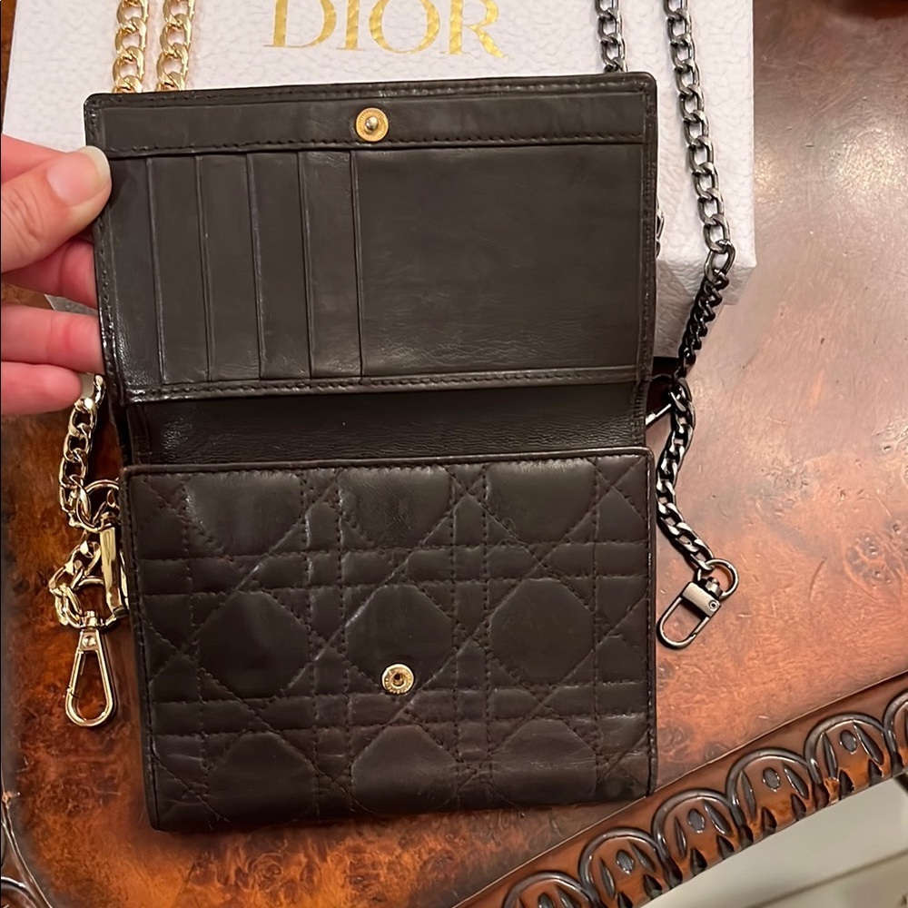 Dior Quilted leather Wallet Chocolate Brown with Gold chain crossbody - Picture 2 of 8
